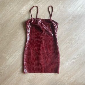 Motel Rocks Bodycon Dress in Croc PU Burgundy